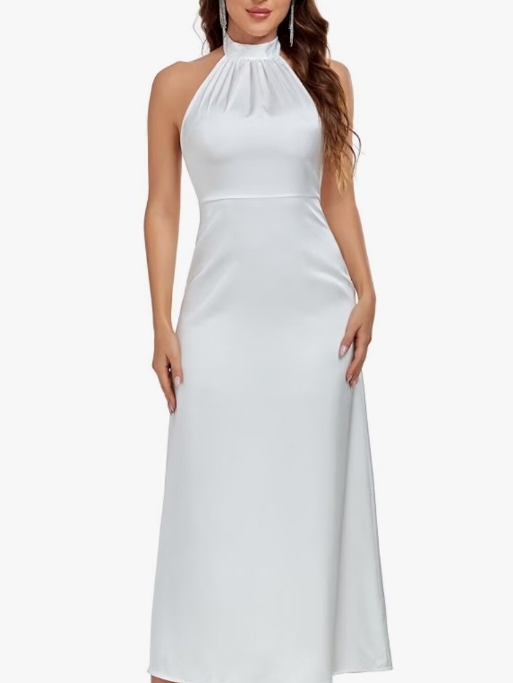 White Halter Neck Maxi Dress